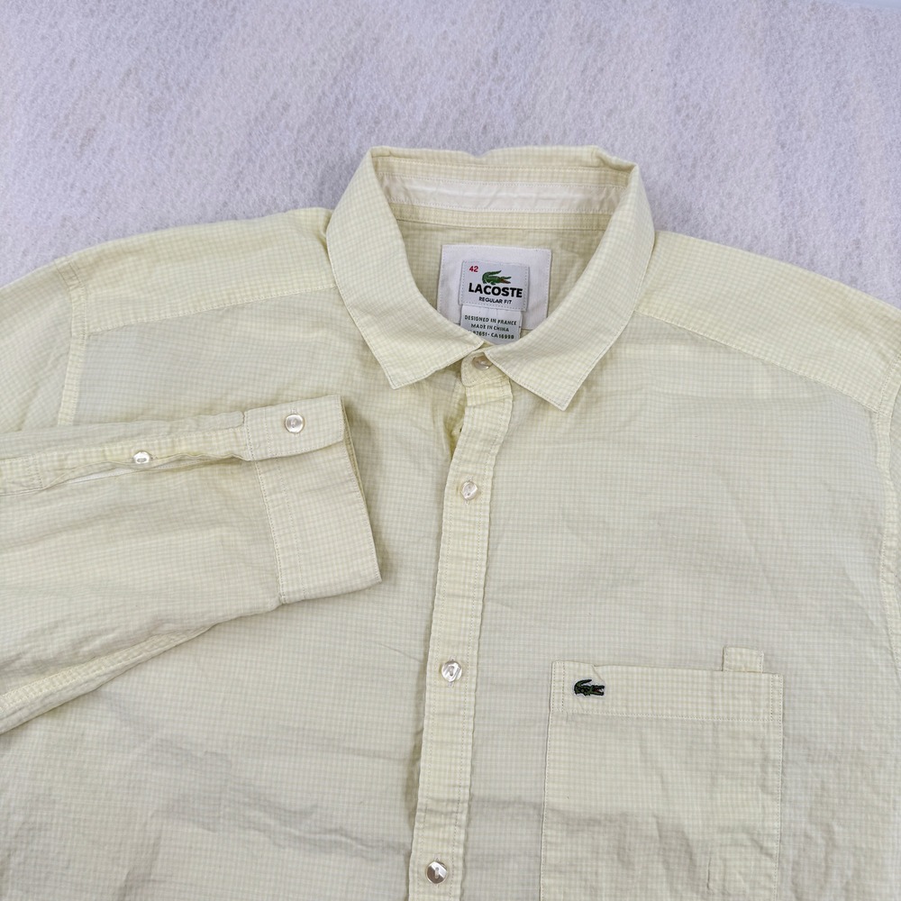 Lacoste Men Regular Fit Long Sleeve Gingham Button Down Shirt Yellow Size 42 (L)